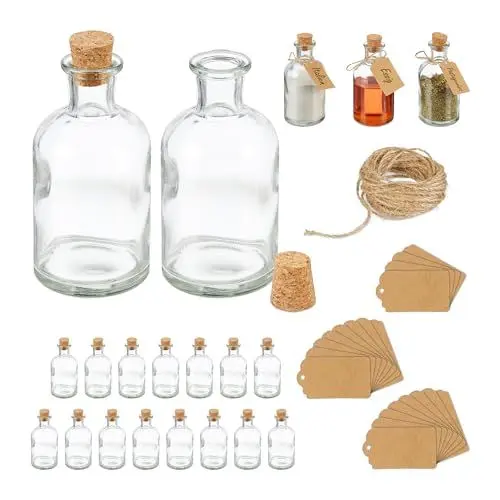 Produktbild: Relaxdays Dekogläser 20er Set, Glasflaschen mit Korken, 125 ml, Gewürzgläser zum Befüllen mit Deko, transparent/Natur