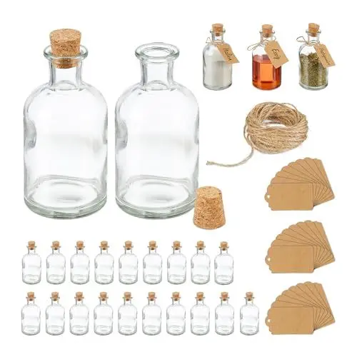 Produktbild: Relaxdays Dekogläser 24er Set, Glasflaschen mit Korken, 125 ml, Gewürzgläser zum Befüllen mit Deko, transparent/Natur
