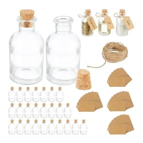 Produktbild: Relaxdays Dekogläser 30er Set, Glasflaschen mit Korken, 60 ml, zum Befüllen mit Deko, Gewürzgläser, transparent/Natur
