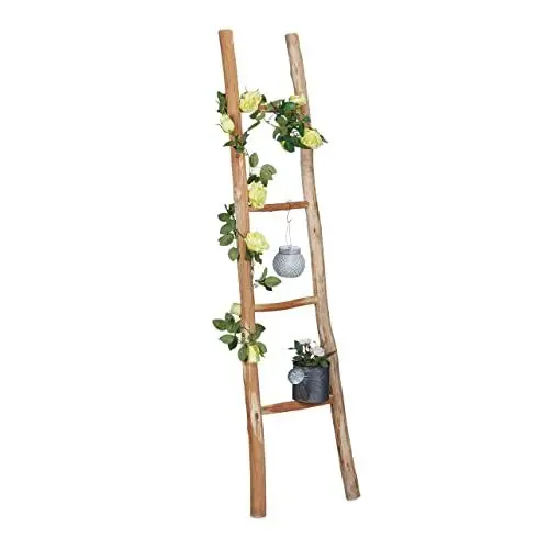 Produktbild: Relaxdays Dekoleiter, 150 cm hoch, Holzleiter Garten, 4 Sprossen, Kastanie, Handarbeit, Handtuch- & Kleiderleiter, Natur