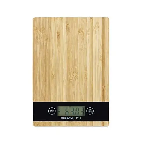 Produktbild: Relaxdays Digitale Küchenwaage Bambus, LCD-Display, Touch, Tara-Funktion, Tragkraft 5 kg, Digitalwaage, BxT: 23 x 16 cm, natur, Bamboo, braun