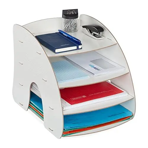 Produktbild: Relaxdays Dokumentenablage, 4 Fächer, Briefablage, Büro Organizer für A4 Papier, H x B x T: 27 x 25,5 x 34,5 cm, weiß