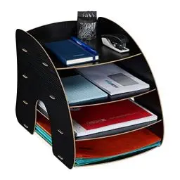 Produktbild: Relaxdays Dokumentenablage, 4 Fächer, Briefablage, Büro Organizer für A4 Papier, HxBxT: 27 x 25,5 x 34,5 cm, schwarz