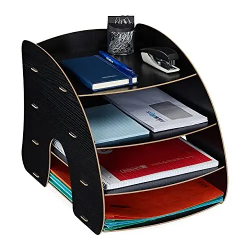 Produktbild: Relaxdays Dokumentenablage, 4 Fächer, Briefablage, Büro Organizer für A4 Papier, HxBxT: 27 x 25,5 x 34,5 cm, schwarz