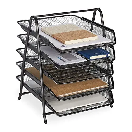 Produktbild: Relaxdays Dokumentenablage, 5 Fächer, Briefablage, Mesh-Metall, HxBxT: 37,5 x 30 x 35,5 cm, A4 Ablagesystem, schwarz