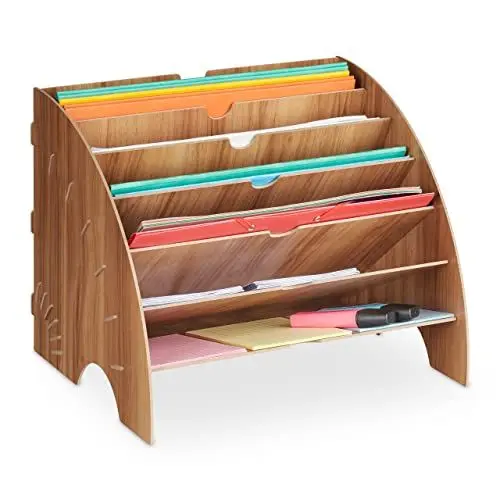 Produktbild: Relaxdays Dokumentenablage, 6 Ablagefächer, DIN A4, HxBxT: 27 x 34 x 27 cm, Büro & Schule, Büro-Organizer, MDF, braun