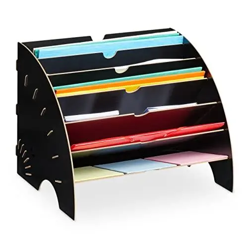 Produktbild: Relaxdays Dokumentenablage, 6 Ablagefächer, DIN A4, HxBxT: 27 x 34 x 27 cm, Büro & Schule, Büro-Organizer, MDF, schwarz