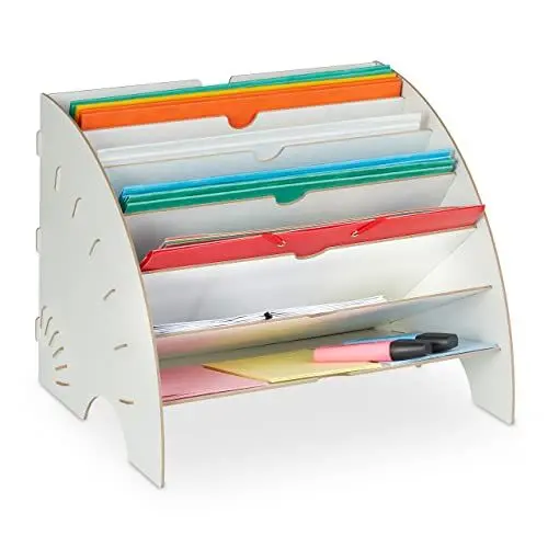 Produktbild: Relaxdays Dokumentenablage, 6 Ablagefächer, DIN A4, HxBxT: 27 x 34 x 27 cm, Büro & Schule, Büro-Organizer, MDF, weiß