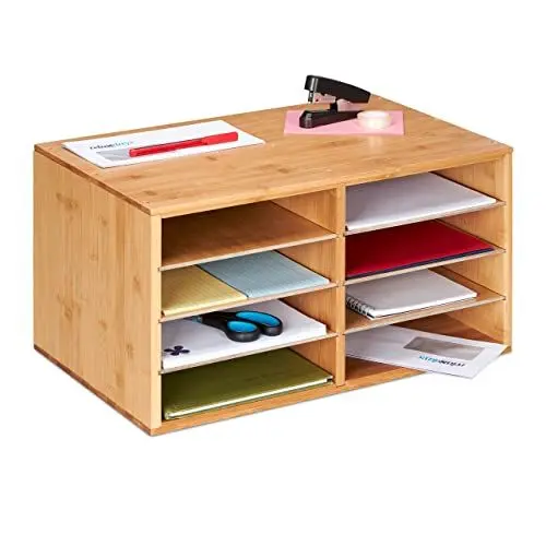 Produktbild: Relaxdays Dokumentenablage Bambus, DIN A4, 8 Fächer, Büro Organizer, HxBxT: 25 x 49 x 31 cm, Schreibtischablage, natur