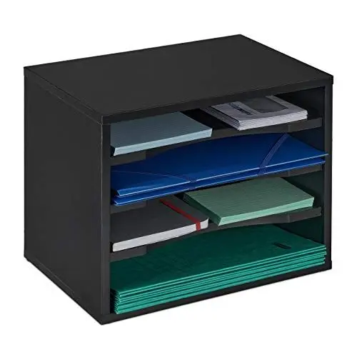 Produktbild: Relaxdays Dokumentenablage, große Briefablage, 4 Fächer, für Schreibtisch, Organizer HxBxT 28 x 35,5 x 25 cm, schwarz, 1 Stück