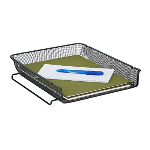 Produktbild: Relaxdays Dokumentenablage, stapelbare A4 Ablage, vertikal, HBT: 6,5 x 28,5 x 34 cm, Briefablage, Mesh-Metall, schwarz