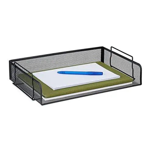 Produktbild: Relaxdays Dokumentenablage, stapelbare Briefablage, Mesh, HBT: 8,5 x 36 x 25 cm, horizontale A4 Ablage, Metall, schwarz