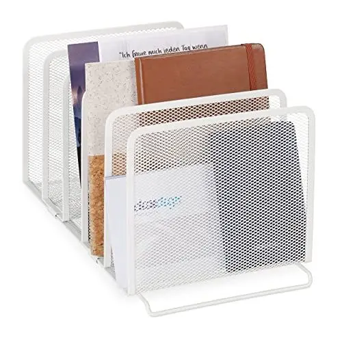 Produktbild: Relaxdays Dokumentenhalter, 5 Fächer, Metall, Mesh-Design, Aktenablage freistehend, H x B x T: 19 x 20,5 x 37,5 cm, weiß