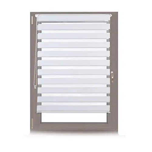 Produktbild: Relaxdays Doppelrollo Klemmfix ohne bohren, Seitenzugrollo mit Streifen, Duo-Rollo für Fenster, Stoff 106x156 cm, weiß