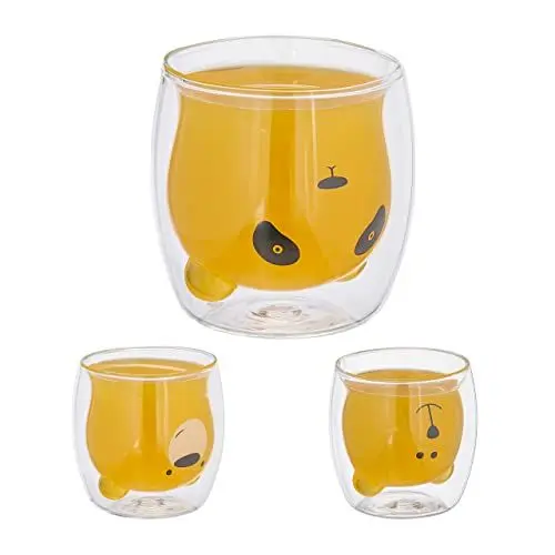 Produktbild: Relaxdays Doppelwandige Gläser Bär, 3er Set, Eisbär, Braunbär, Panda, 300 ml, Isolierglas, Borosilikatglas, transparent