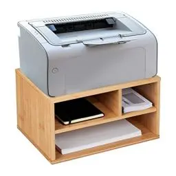 Produktbild: Relaxdays Printer Stand Druckerständer Schreibtisch, 3 Fächer, Regal für Drucker, HxBxT: 22 x 40 x 30 cm, Bambus Organizer, Natur, 100