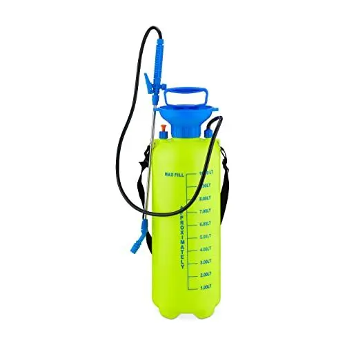 Produktbild: Relaxdays Drucksprüher, 10 l, verstellbare Düse & Skalierung, Bewässerung & Pflanzenschutz, Pumpsprühgerät, gelb-blau