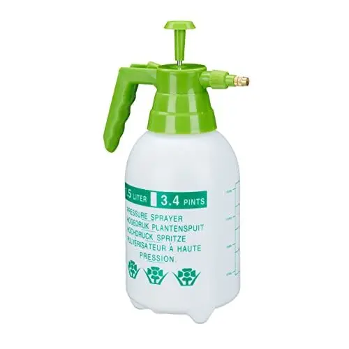 Produktbild: Relaxdays Drucksprüher, 1,5 Liter, einstellbare Messingdüse, Garten, Bewässerung, Schädlingsbekämpfung, PE, weiß/grün