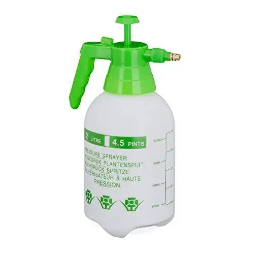 Produktbild: Relaxdays Drucksprüher 2 Liter, einstellbare Messingdüse, für Wasser & Unkrautvernichter, Sprühflasche Garten, weiß/grün