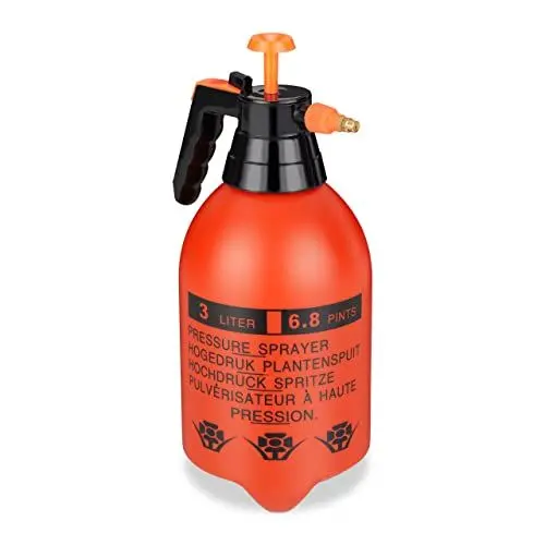 Produktbild: Relaxdays Drucksprüher 3 L, einstellbare Messingdüse, Wasser & Unkrautvernichter, Sprühflasche Garten, orange/schwarz