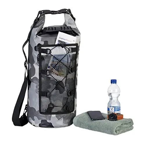 Produktbild: Relaxdays Dry, 25 Liter, wasserdichter Rucksack, Wassersport & Trekking, Schultergurt, Ocean Bag, grau/schwarz
