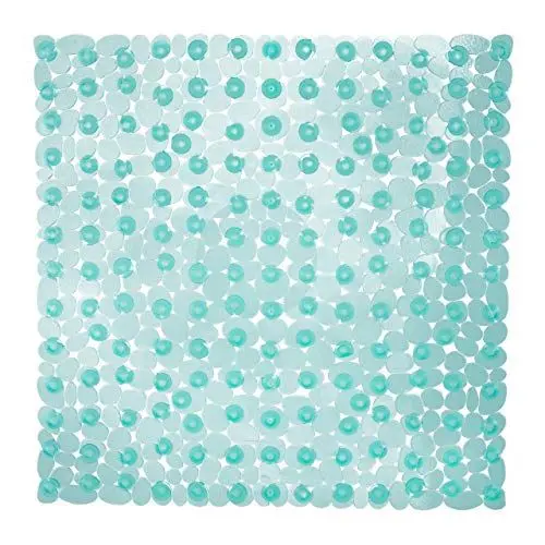 Produktbild: Relaxdays Duschmatte Steinoptik, rutschfeste Duscheinlage mit Saugnäpfen, waschbar, quadratisch BxT: 53 x 53 cm, türkis