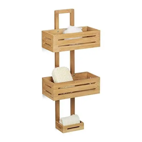Produktbild: Relaxdays Duschregal Bambus H x B x T: 65 x 28 x 15,5 cm Duschablage aus Holz als Hängeregal Dusche mit 3 Ablagen Duschkorb als Badregal zum Hängen und rostfreier Badschrank sowie Badablage, natur