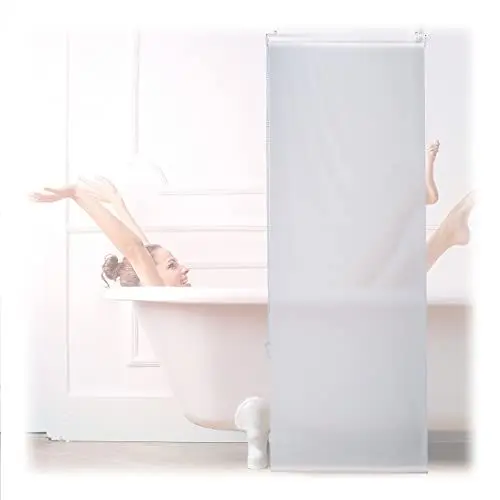 Produktbild: Relaxdays Duschrollo, 60x240 cm, Seilzugrollo für Dusche & Badewanne, Decke & Fenster, Badrollo wasserabweisend, weiß, 10034183_1052
