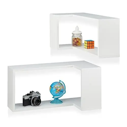 Produktbild: Relaxdays Eck Wandregal, 2er Set, Freischwebend, Dekorativ, Zum Aufhängen, Kinderzimmer, Modernes Design, MDF, Weiß