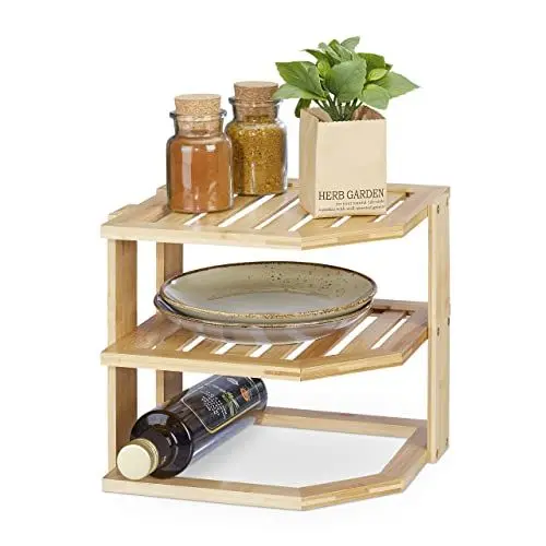 Produktbild: Relaxdays Eckregal Küche, Bambus, HBT 24 x 27 x 25,5 cm, für Arbeitsplatte & Küchenschrank, Regaleinsatz stehend, Natur