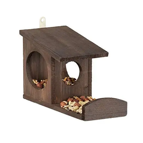 Produktbild: Relaxdays Eichhörnchen Futterhaus, Futterkasten f. Eichhörnchen, zum Aufhängen, Holz, HBT 17,5 x 14 x 25 cm, dunkelbraun