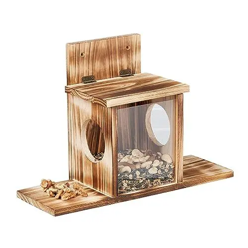 Produktbild: Relaxdays Eichhörnchen Futterhaus, Holz, 2 Eingänge & Sitzplattformen, zum Aufhängen, Eichhörnchenfutterstation, Natur