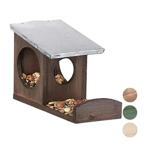 Produktbild: Relaxdays Eichhörnchen Futterhaus, Kobel aus Holz, wetterfestes Metall Dach, zum Aufhängen, Garten Futterstation, braun, Dunkelbraun