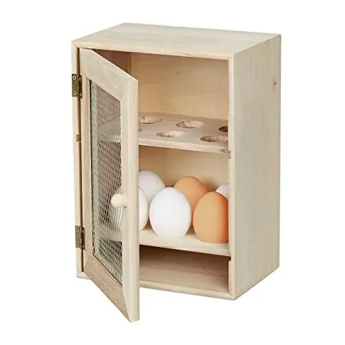 Produktbild: Relaxdays Eierschrank, für 12 Eier, Landhaus Stil, zum Hinstellen, Holz & Metall, Eierregal, HBT: 25 x 18 x 12 cm, natur, 1 Stück