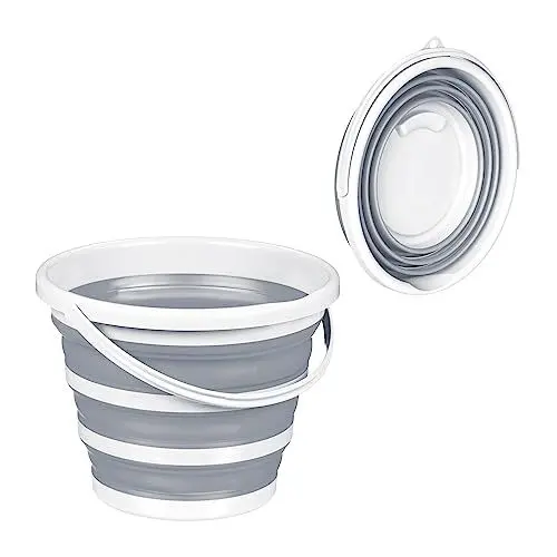 Produktbild: Relaxdays Eimer faltbar, 10 Liter, Ausgießer, Aufhängeöse, Tragehenkel, Falteimer Haus & Camping, Putzeimer, grau/weiß