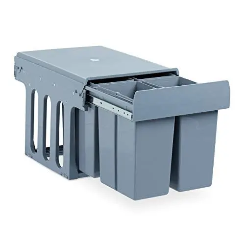 Produktbild: Relaxdays Einbaumülleimer Küche, Auszug, Müllsystem Unterschrank, Kunststoff, 4x je 8 l, HBT: 35,1 x 34,3 x 48 cm, grau