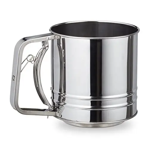 Produktbild: Relaxdays Einhand Mehlsieb, große Füllmenge, für Mehl, Puderzucker, Kakao, Ø 12,5 cm, XL Backsieb, Edelstahl, silber 10027709