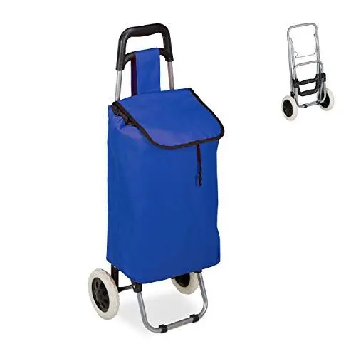 Produktbild: Relaxdays Einkaufstrolley, klappbar, 25 L Einkaufstasche mit Rollen, bis 10kg belastbar, HBT 91 x 40 x 30 cm, dunkelblau