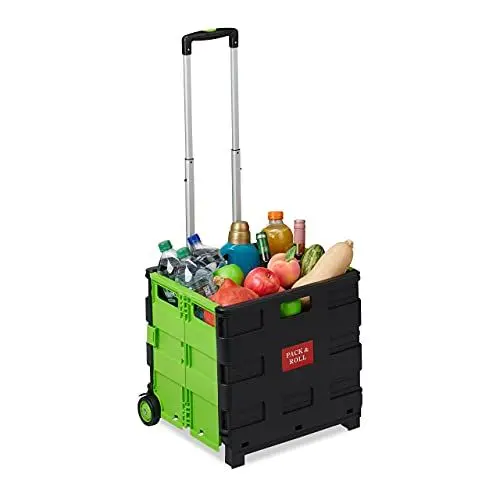 Produktbild: Relaxdays Einkaufstrolley klappbar, Teleskop-Griff, 2 Gummi Rollen, bis 35 kg, Shopping Trolley, Aluminium, ABS, grün
