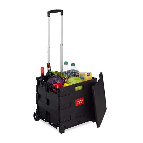 Produktbild: Relaxdays Einkaufstrolley klappbar, mit Teleskopgriff & Deckel, Transporttrolley, bis 35 kg, HBT 99x45x38 cm, Farbwahl, 1 Stück
