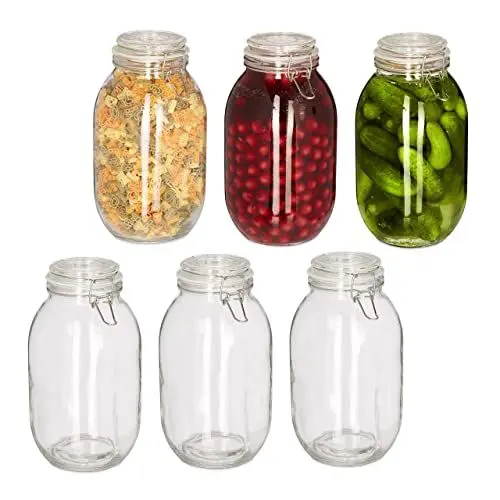 Produktbild: Relaxdays Einmachgläser, 6er Set, 3 l, Deckel & Bügelverschluss, Einkochen & Aufbewahren, Vorratsgläser, transparent, 27 x 14 x 15 cm, 6