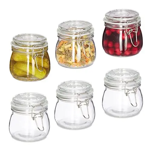 Produktbild: Relaxdays Einmachgläser, 6er Set, 500 ml, Deckel & Bügelverschluss, Einkochen & Aufbewahren, Vorratsgläser, transparent, 11 x 11 x 13 cm