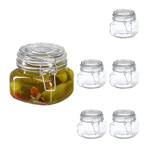 Produktbild: Relaxdays Einmachgläser 6er Set, 500 ml, kleine Vorratsgläser mit Bügelverschluss, Einkochen & Aufbewahren, transparent