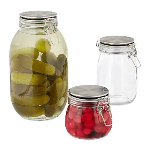 Produktbild: Relaxdays Einmachglas 3er Set, Bügelverschluss, Einkochen von Obst u. Gemüse, Füllmenge 500, 1000, 3000 ml, transparent, 26 x 13.5 x 13.5 cm