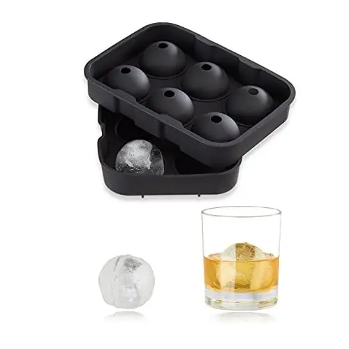 Produktbild: Relaxdays Eiskugelform Silikon, für 4,5 cm Eiskugeln, 2-teilig, Portionierer mit Deckel, HxBxT: 5 x 18 x 13 cm, schwarz