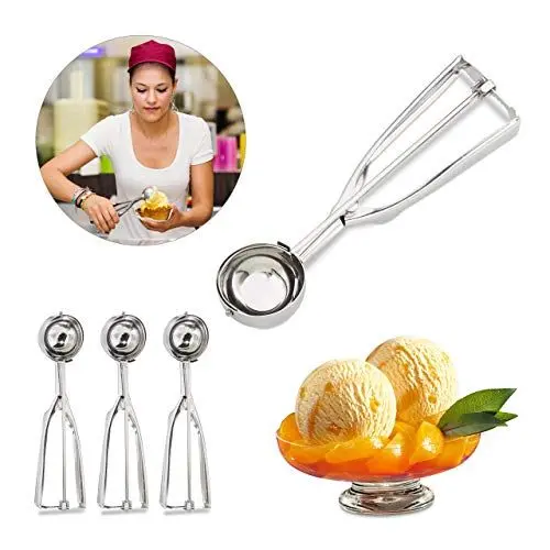 Produktbild: Relaxdays Eisportionierer Edelstahl, mit Auslöser, für Eis, Obst, Keksteig, große Kugeln ∅ 50 mm, Eiskugelformer, silber, 1 Stück