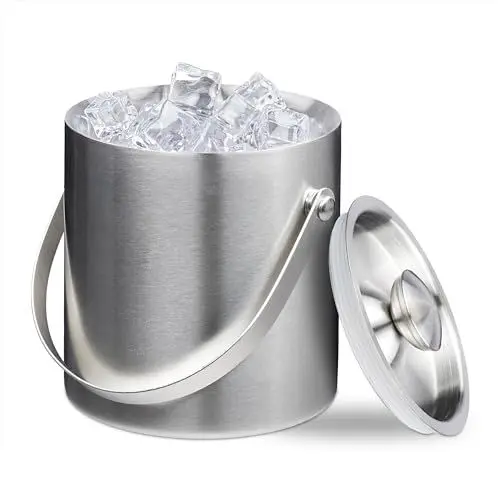 Produktbild: Relaxdays Eiswürfelbehälter, Edelstahl, doppelwandig, Eiseimer mit Deckel & Henkel, 1,5 Liter, Eiswürfelkübel, Silber