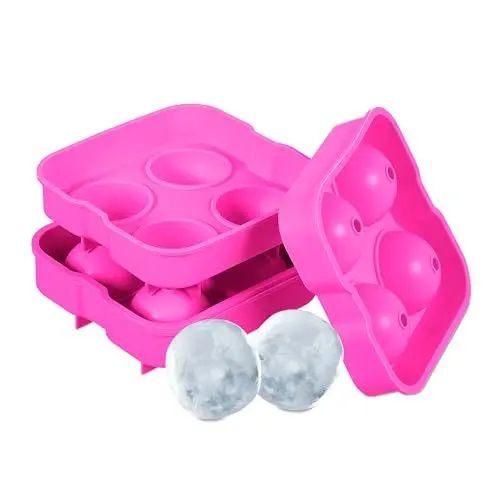 Produktbild: Relaxdays Eiswürfelform, 2er Set, wiederverwendbar, aus Silikon, 4,5 cm Kugeln, 4 einzelne Eiskugeln, Eisgießform, blau