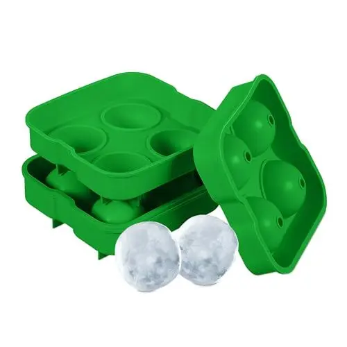 Produktbild: Relaxdays Eiswürfelform, 2er Set, wiederverwendbar, aus Silikon, 4,5 cm Kugeln, 4 einzelne Eiskugeln, Eisgießform, grün