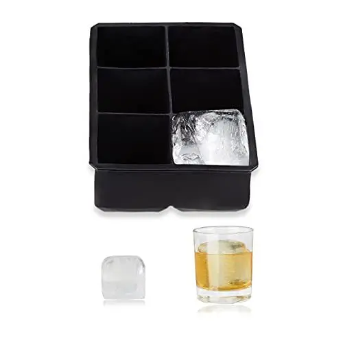 Produktbild: Relaxdays Eiswürfelform Silikon, wiederverwendbar, XXL Silikonform für 5 cm Eiswürfel, 6 einzelne Eiswürfel, schwarz